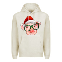 Oatmeal Heather christmas pig with santa claus hat Premium Hoodie - RanaPortraitStore