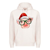Pale Pink christmas pig with santa claus hat Premium Hoodie - RanaPortraitStore