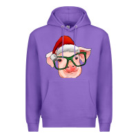 Purple christmas pig with santa claus hat Premium Hoodie - RanaPortraitStore