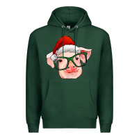 Sports Green christmas pig with santa claus hat Premium Hoodie - RanaPortraitStore