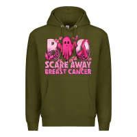 Army Green Boo Scare Away Breast Cancer Premium Hoodie - texasbilliewilder