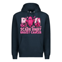 Navy Boo Scare Away Breast Cancer Premium Hoodie - texasbilliewilder