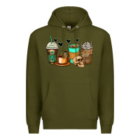 Army Green skeleton coffee cups Premium Hoodie - Zillion Design Studio