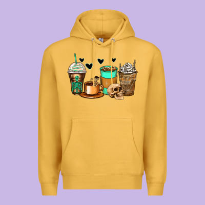 Skeleton Coffee Cups Premium Hoodie Designed By Zillion Design Studio