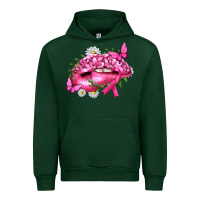 Forest Green Breast Cancer with Ribbon Pink Lips Urban Hoodie - texasbilliewilder