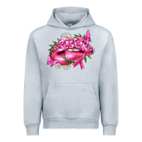 Heather Grey Breast Cancer with Ribbon Pink Lips Urban Hoodie - texasbilliewilder