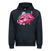 Navy Breast Cancer with Ribbon Pink Lips Urban Hoodie - texasbilliewilder