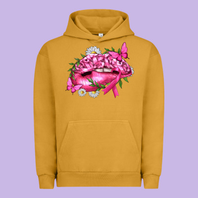 Breast Cancer With Ribbon Pink Lips Urban Hoodie Designed By Texasbilliewilder