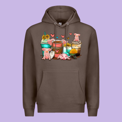 Pigs Coffee Cups Premium Hoodie Designed By Zillion Design Studio