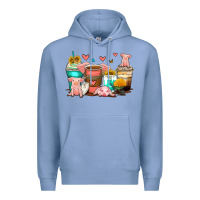 Colony Blue pigs coffee cups Premium Hoodie - Zillion Design Studio