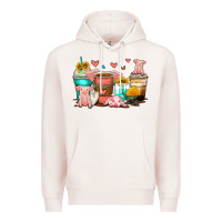 Pale Pink pigs coffee cups Premium Hoodie - Zillion Design Studio