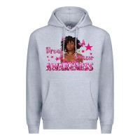 Heather Grey Breast Cancer Awareness with Afro Woman Premium Hoodie - texasbilliewilder
