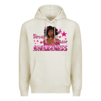 Oatmeal Heather Breast Cancer Awareness with Afro Woman Premium Hoodie - texasbilliewilder