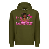 Army Green Breast Cancer Awareness with Afro Woman Premium Hoodie - texasbilliewilder