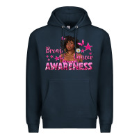 Navy Breast Cancer Awareness with Afro Woman Premium Hoodie - texasbilliewilder