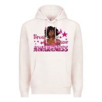 Pale Pink Breast Cancer Awareness with Afro Woman Premium Hoodie - texasbilliewilder