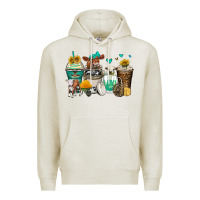 Oatmeal Heather cows coffee cups Premium Hoodie - Zillion Design Studio