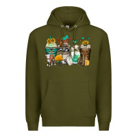Army Green cows coffee cups Premium Hoodie - Zillion Design Studio