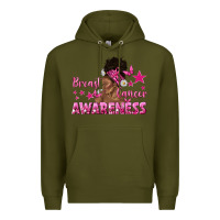 Army Green Breast Cancer Awareness with Afro Woman Premium Hoodie - texasbilliewilder