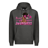 Charcoal Heather Breast Cancer Awareness with Afro Woman Premium Hoodie - texasbilliewilder