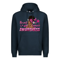 Navy Breast Cancer Awareness with Afro Woman Premium Hoodie - texasbilliewilder