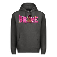 Charcoal Heather Breast Cancer Brave with Afro Woman Premium Hoodie - texasbilliewilder