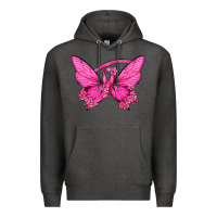 Charcoal Heather Breast Cancer Butterfly Premium Hoodie - texasbilliewilder