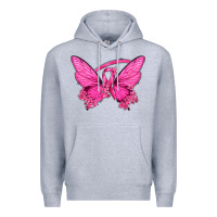 Heather Grey Breast Cancer Butterfly Premium Hoodie - texasbilliewilder