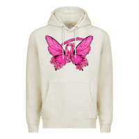 Oatmeal Heather Breast Cancer Butterfly Premium Hoodie - texasbilliewilder