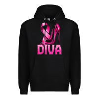 Black Breast Cancer Diva Ribbon and Heels Premium Hoodie - texasbilliewilder