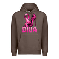 Coffee Breast Cancer Diva Ribbon and Heels Premium Hoodie - texasbilliewilder