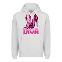 Dove Grey Breast Cancer Diva Ribbon and Heels Premium Hoodie - texasbilliewilder
