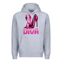 Heather Grey Breast Cancer Diva Ribbon and Heels Premium Hoodie - texasbilliewilder