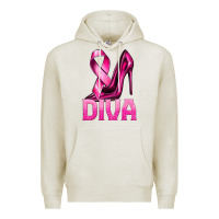 Oatmeal Heather Breast Cancer Diva Ribbon and Heels Premium Hoodie - texasbilliewilder