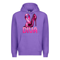 Purple Breast Cancer Diva Ribbon and Heels Premium Hoodie - texasbilliewilder