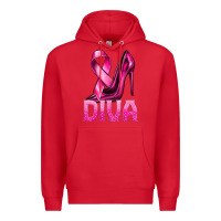 Red Breast Cancer Diva Ribbon and Heels Premium Hoodie - texasbilliewilder