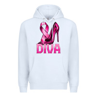 White Breast Cancer Diva Ribbon and Heels Premium Hoodie - texasbilliewilder
