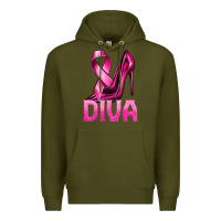 Army Green Breast Cancer Diva Ribbon and Heels Premium Hoodie - texasbilliewilder