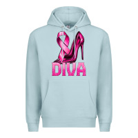 Blue Mist Breast Cancer Diva Ribbon and Heels Premium Hoodie - texasbilliewilder