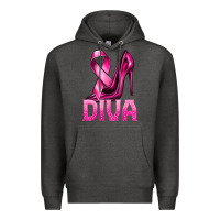 Charcoal Heather Breast Cancer Diva Ribbon and Heels Premium Hoodie - texasbilliewilder