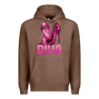 Chestnut Breast Cancer Diva Ribbon and Heels Premium Hoodie - texasbilliewilder