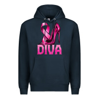 Navy Breast Cancer Diva Ribbon and Heels Premium Hoodie - texasbilliewilder
