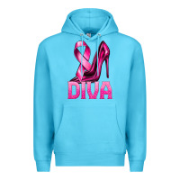 Ocean Blue Breast Cancer Diva Ribbon and Heels Premium Hoodie - texasbilliewilder