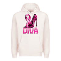 Pale Pink Breast Cancer Diva Ribbon and Heels Premium Hoodie - texasbilliewilder