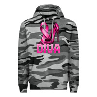 Slate Camo Breast Cancer Diva Ribbon and Heels Premium Hoodie - texasbilliewilder