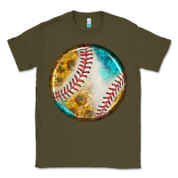 Army Green baseball with sunflower round earrings Classic Tee - BundleAndBundleShop
