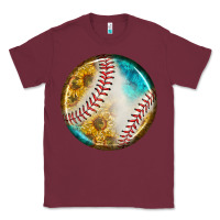 Burgundy baseball with sunflower round earrings Classic Tee - BundleAndBundleShop