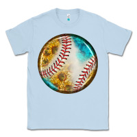 Dusty Blue baseball with sunflower round earrings Classic Tee - BundleAndBundleShop