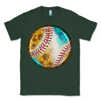 Sports Green baseball with sunflower round earrings Classic Tee - BundleAndBundleShop