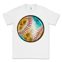 White baseball with sunflower round earrings Classic Tee - BundleAndBundleShop